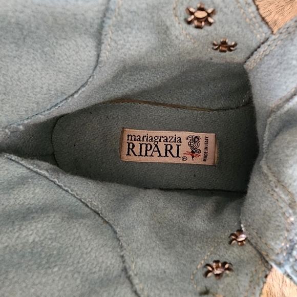 Mariagrazia Ripari Vintage Suede Embroidered Floral Studded Lace Up Boots - Picture 2 of 12